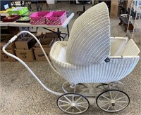 VINTAGE WHITE WICKER BABY STROLLER NO SHIPPING