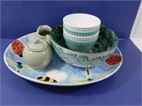 Pottery Platter, Bowl, Cream and Sugar and More