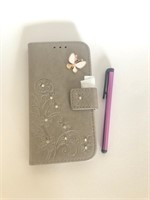 Butterfly Rhinestone Leather Case Flip Wallet