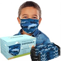 New- Blue Camo Kids Face Mask (50 Pack) - 3-Ply