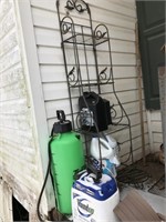 Pump Sprayer, Roundup, Metal Shelf, and Hose Reel
