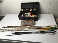 Two Groups of Arrows & Box of Arrow Making Supply