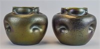Pair of Heliosine Ware Iridescent Ceramic Vases