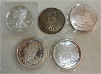Lot of 5 silver 1 oz rounds