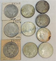 US Coin lot: 2 Morgan and 8 Peace dollars