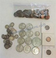 Coin lot: 3 Indian head cents, Buffalo nickel,