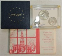 1976 3 coin proof set, unc set, and type set