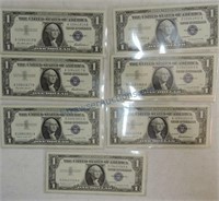 Lot of 7 - 1957 $1 silver certificates, CU