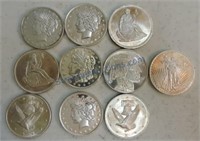 Lot of 10 - 1 oz silver rounds