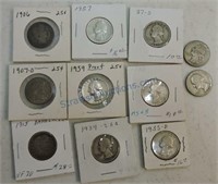 Lot of 11 silver quarters