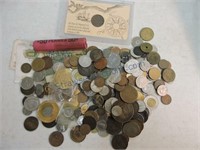 Large lot of foreign coins, tokens, and currency