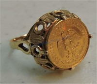 1945 Mexico gold Peso mounted in 14kt