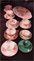 Vintage china: eight cups and saucers, one by