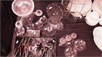 Group of crystal items: candleholders, beveled