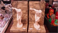 Pair of marble bookends with figures