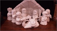 White ceramic 14-piece nativity set