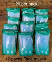 12 Packs of Disposable Face Masks (20 pc each)