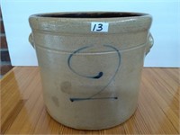 2 gallon salt glaze crock, large hand drawn 2,