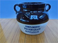 Bean pot w/compliments Folson Grain & Potato Co.