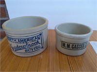 2 Butter crocks, 2 LB. MM Gasser Co. & 5 LB.