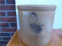 Salt glaze 2 gallon crock target, bottom marked,