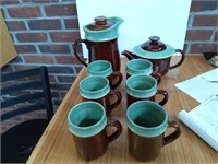 Oomph water pitcher, tea pot, 6 mugs, rough p