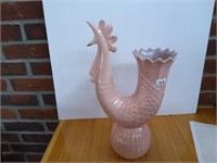 Red Wing 14" pink rooster vase, bottom mark,
