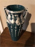 12" glazed Red Wing brushware vase, blue ink
