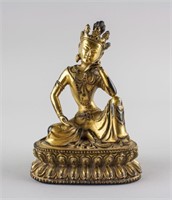 Chinese Qing Bronze Thinking Guanyin Statue