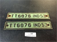 1953 Indiana Matching License Plate Tags