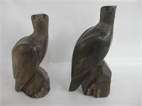2 Carved Ironwood Eagle Statues - 9.5" Tallest