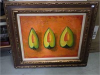 Unique mid-century avocados still-life painting!