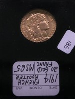 1914 FRENCH GOLD ROOSTER  GEM BU