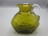 Vintage artisan geometric glass pitcher!