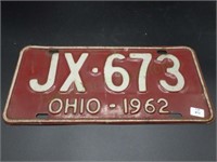 Original 1962 metal Ohio license plate