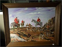 Original acrylic English hunting party with dogs!