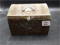 Mid-Century hinged metal pirate chest coin bank!