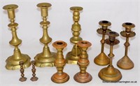 Antique Collection of Brass Candlesticks
