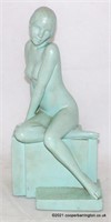 Art Deco Painted Plaster Seated Nude Sculpture