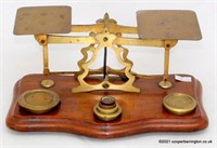 Edwardian Brass and Oak Postage Scales