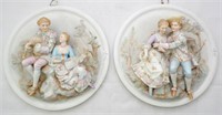 Pair of Circular Continental Bisque Wall Plaques