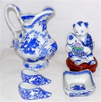 Chinese Blue & White Boy with Fish Incense Holder