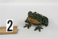 PAINTED CAST IRON FROG WITH ORIGINAL LABEL: