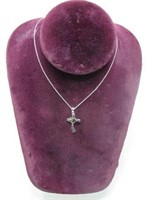 .925 SILVER CROSS WITH HEART NECKLACE: