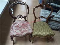 2 vintage wood upholstered chairs