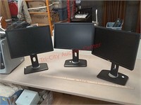 3 dell computer monitors