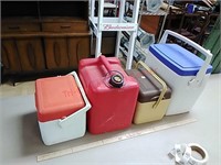 3 coolers, gas can