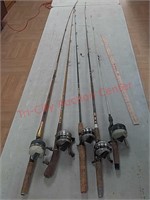 5 fishing poles w/zebco reels