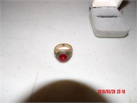 10K GOLD FILLED RING W/ RED STONE HAS CHIP S-9 1/2