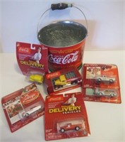 Tin Coca Cola Pail with (6) Coca Cola MatchBox in